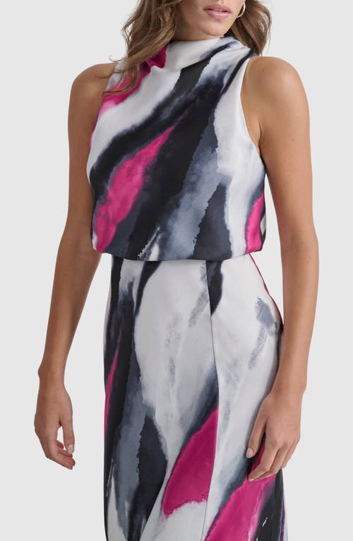 Dkny Abstract Print Sleeveless Satin Dress In Grey Geode