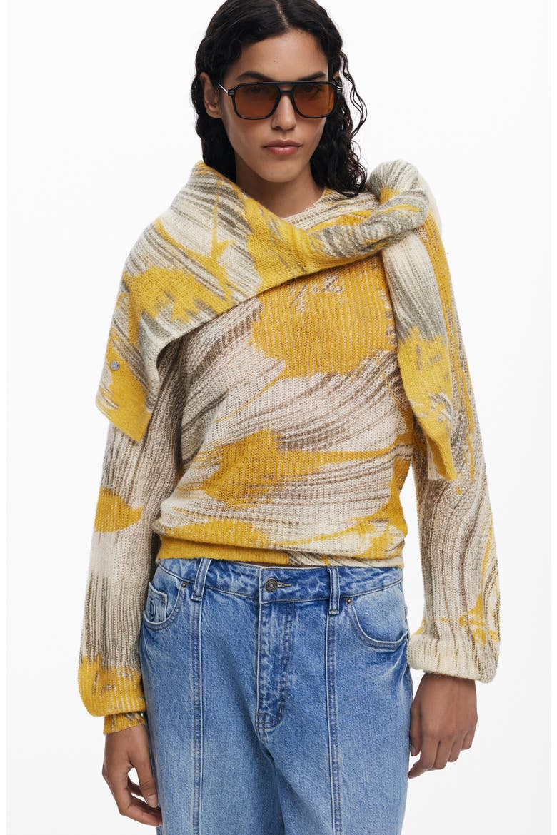 Abstract Print Crewneck Sweater, Alternate, color, YELLOW