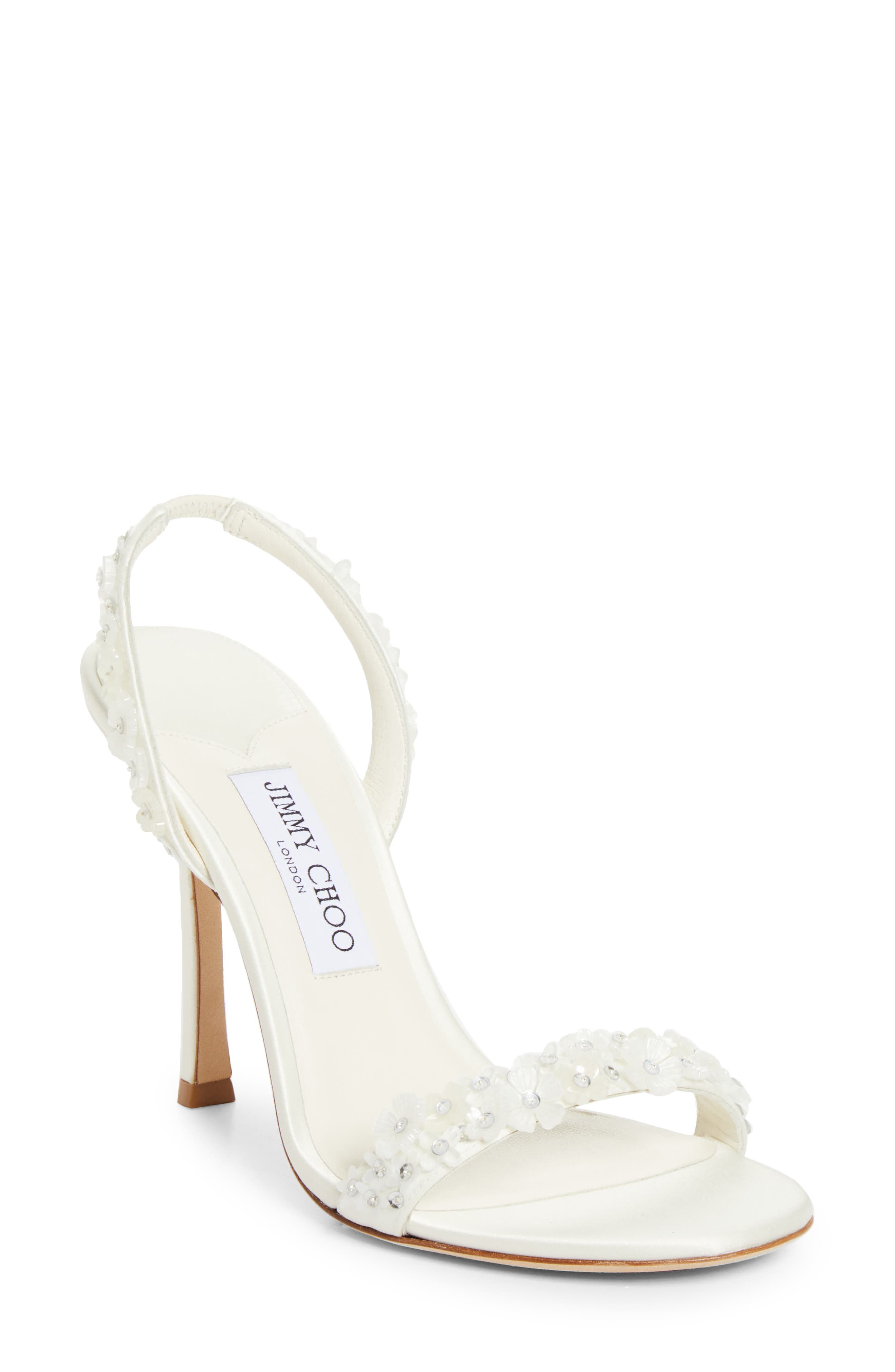 Daisy Embellished Satin Slingback Sandal, Main, color, IVORY/ IVORY