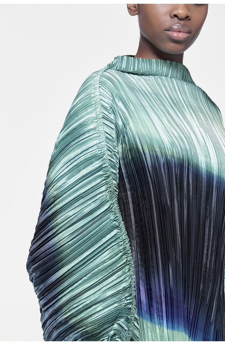 Leem Printed Plisse Batwing Dress, Alternate, color, Green