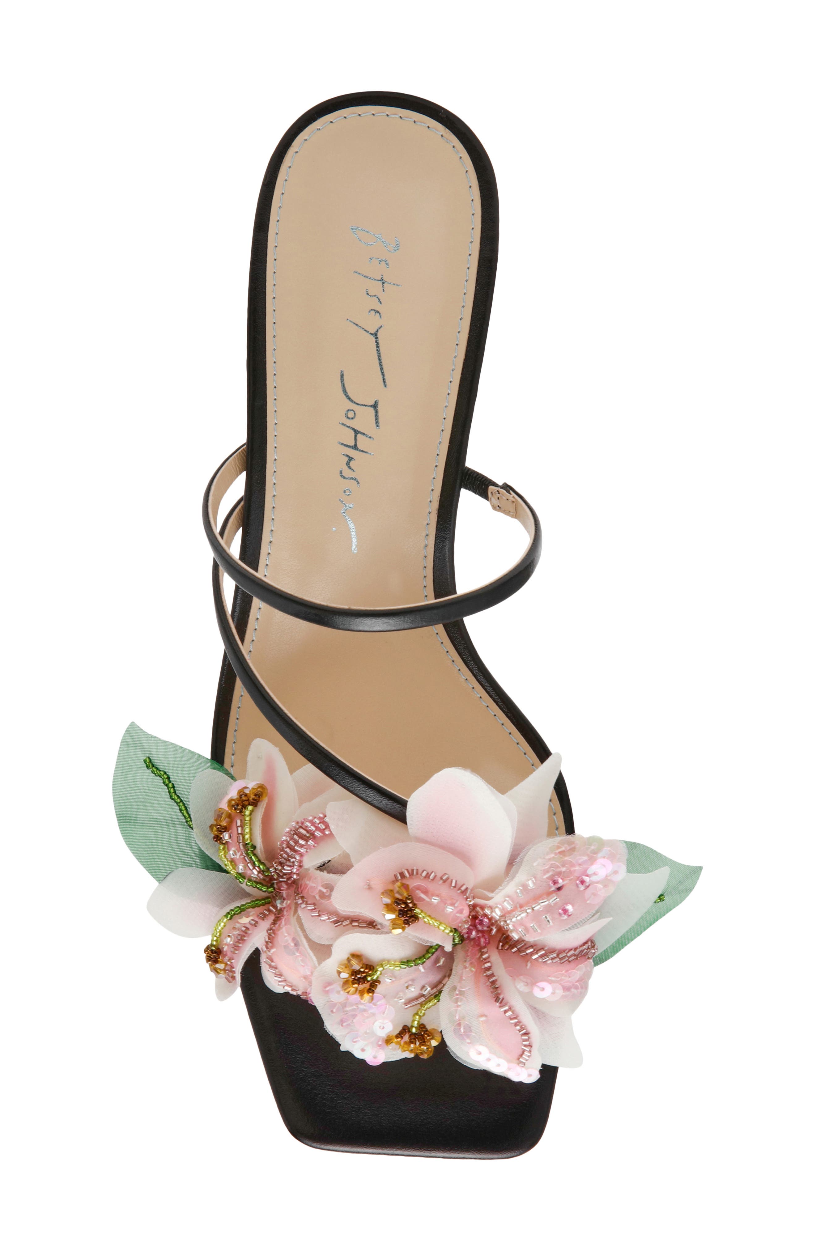 Betsey Johnson Wells Beaded Flower Sandal, Alternate, color, Black