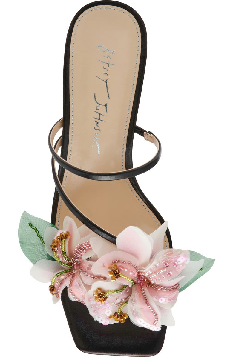 Betsey Johnson Wells Beaded Flower Sandal, Alternate, color, Black