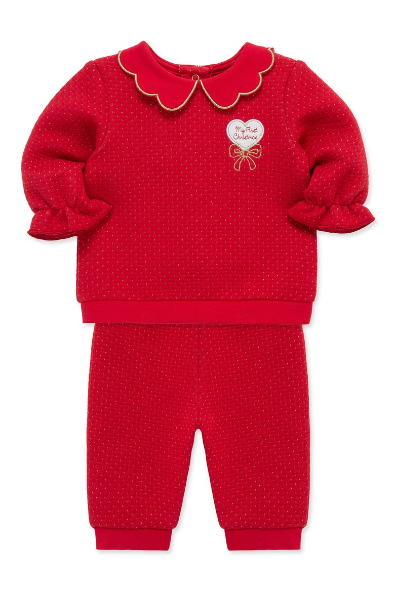 Festive Collared Pant Set, Alternate, color, RED