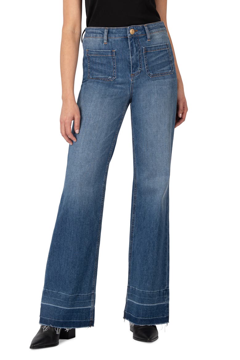 Goldie Patch Pocket High Waist Super Flare Jeans, Main, color, DECORATION