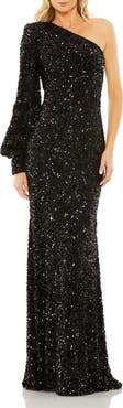 Mac Duggal Women's Sequined One Shoulder Bishop Sleeve Trumpet Gown