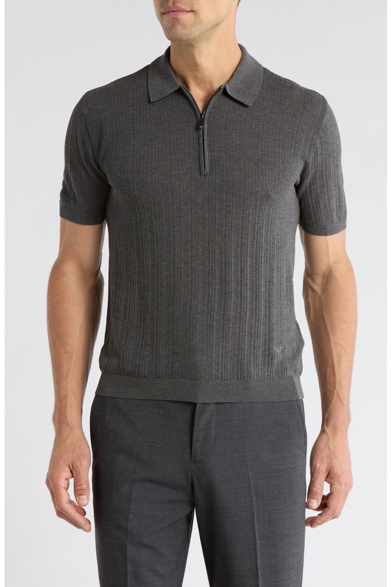 Textured Quarter Zip Polo, Main, color, GREY