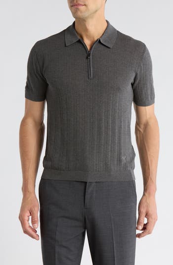 Emporio Armani Textured Quarter Zip Polo | Nordstrom