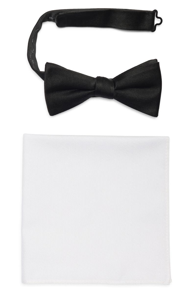 Nordstrom Silk Bow Tie & Pocket Square Gift Box, Main, color, Black