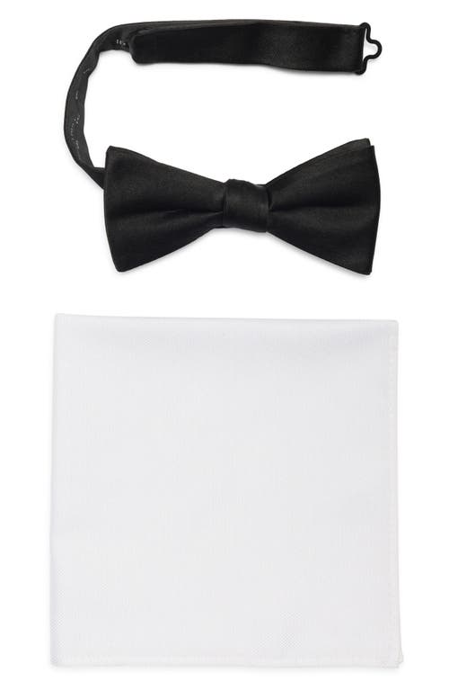 Nordstrom Silk Bow Tie & Pocket Square Gift Box In Black