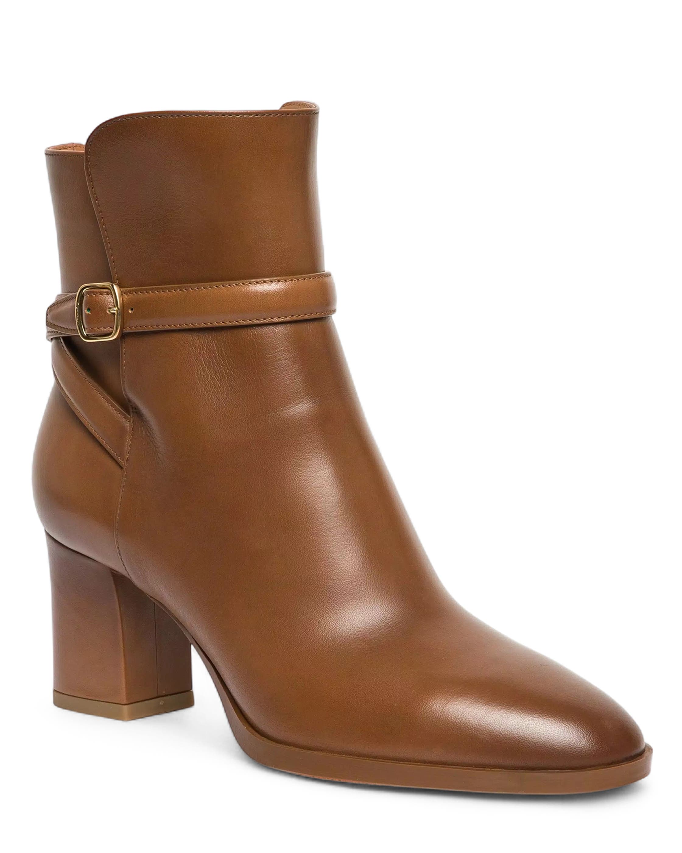 Santoni Women's Leather Mid-Heel Ankle Boot, Alternate, color, Brown