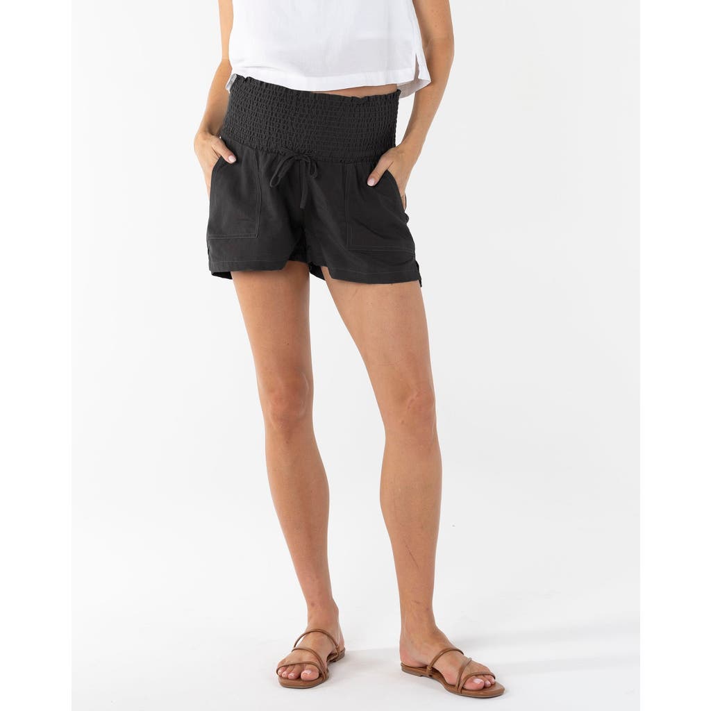 Angel Maternity Maternity Summer Drawstring Black Shorts In Black