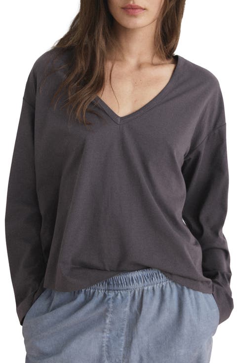 Long Sleeve Cotton V-Neck Pajama Top