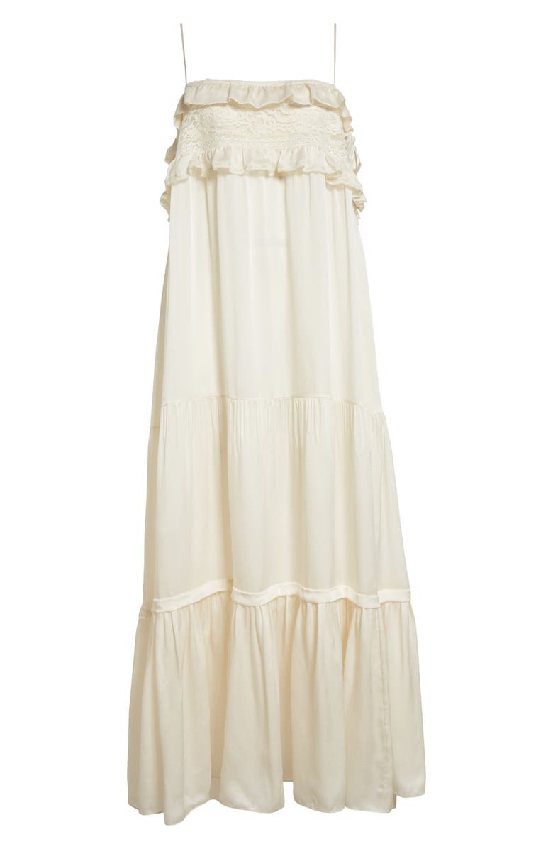 Chloé Lace Trim Silk Charmeuse Tiered Dre, Alternate, color, 