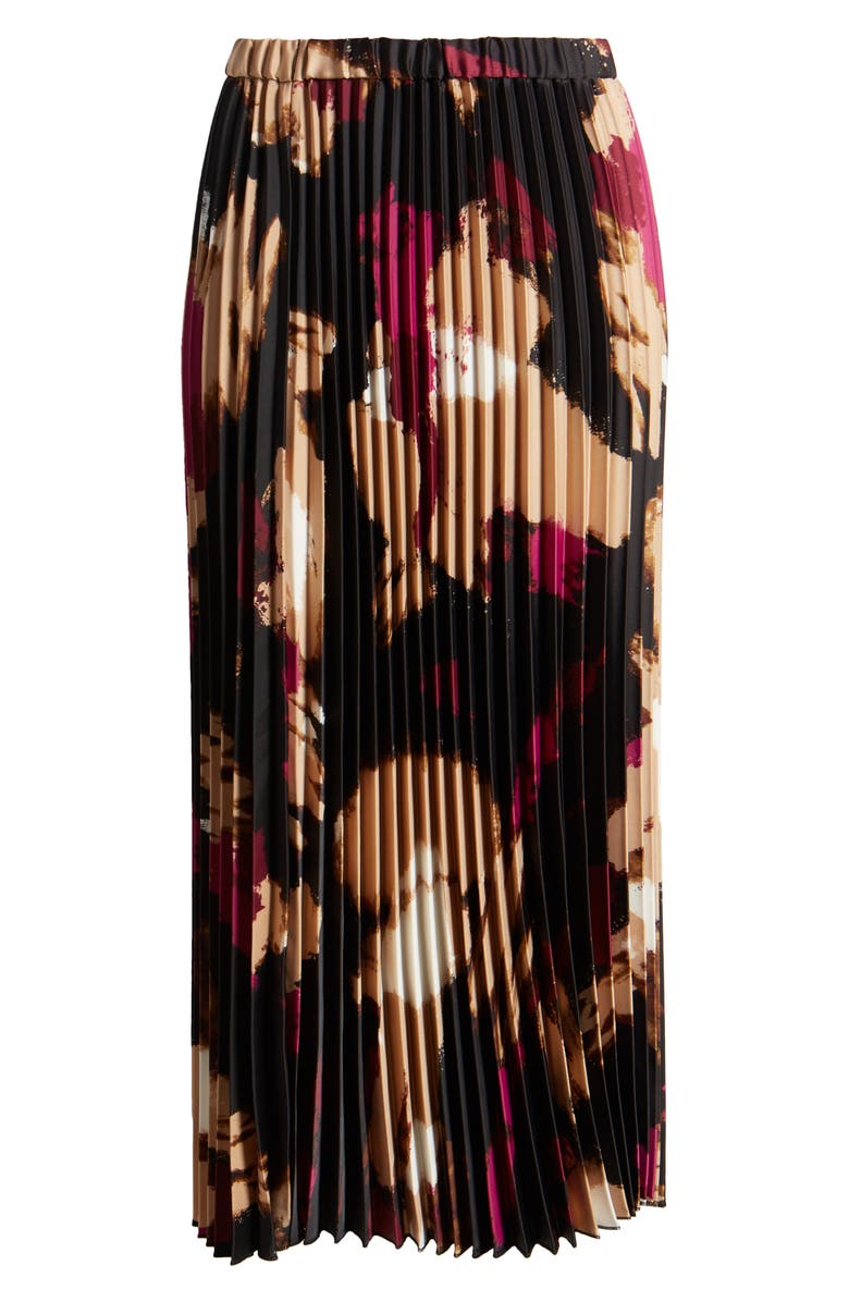 Anne Klein Abstract Print Pleated Satin Midi Skirt, Alternate, color, 