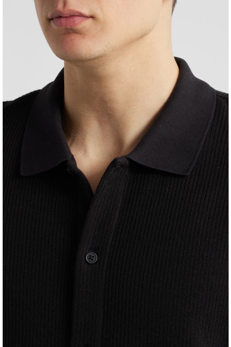 Textured Double Knit Short Sleeve Button-Up Shirt, Alternate, color, BLACK