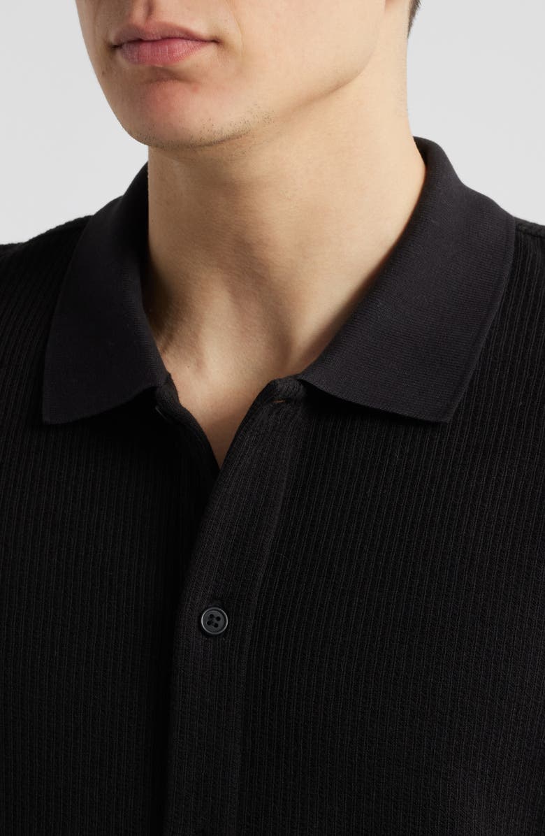 Vince Textured Double Knit Short Sleeve Button-Up Shirt, Alternate, color, Black