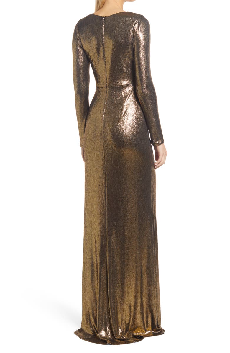 Tadashi Shoji Long Sleeve Metallic Gown, Alternate, color, 