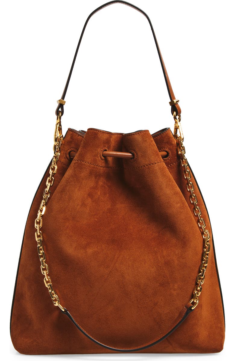 Jimmy Choo Cinch Leather Bucket Bag, Alternate, color, Tan/ Gold