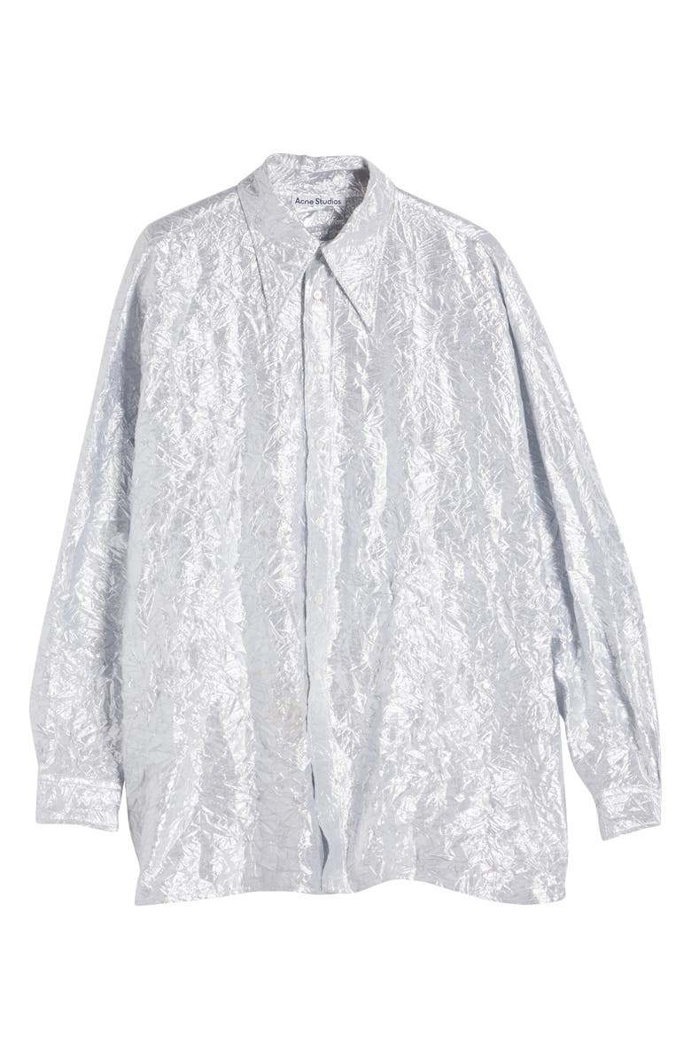 Acne Studios Crinkle Metallic Button-Up Shirt, Alternate, color,