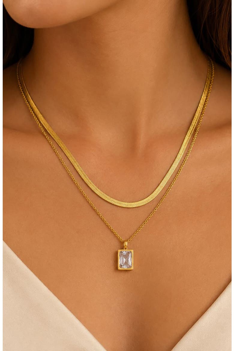 Layered Crystal Pendant Necklace, Alternate, color, GOLD