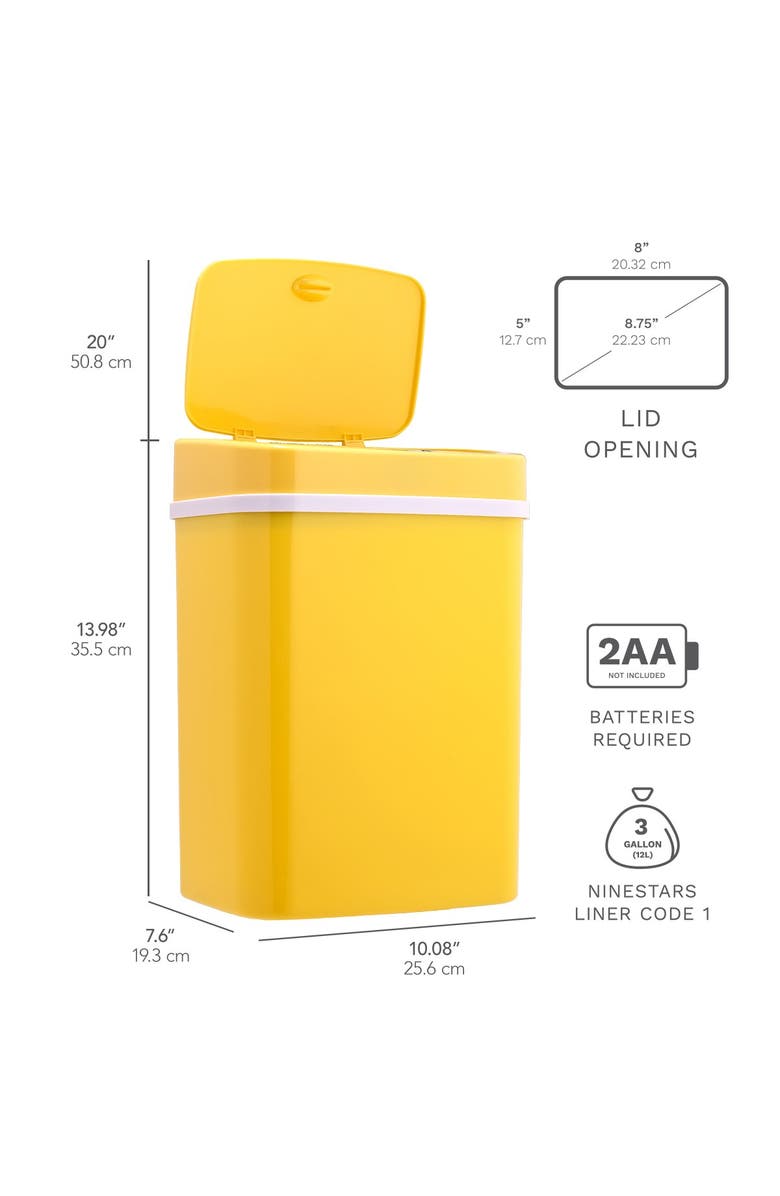 NINESTARS Yellow Motion Sensor Trash Can - 12 liters, Alternate, color,