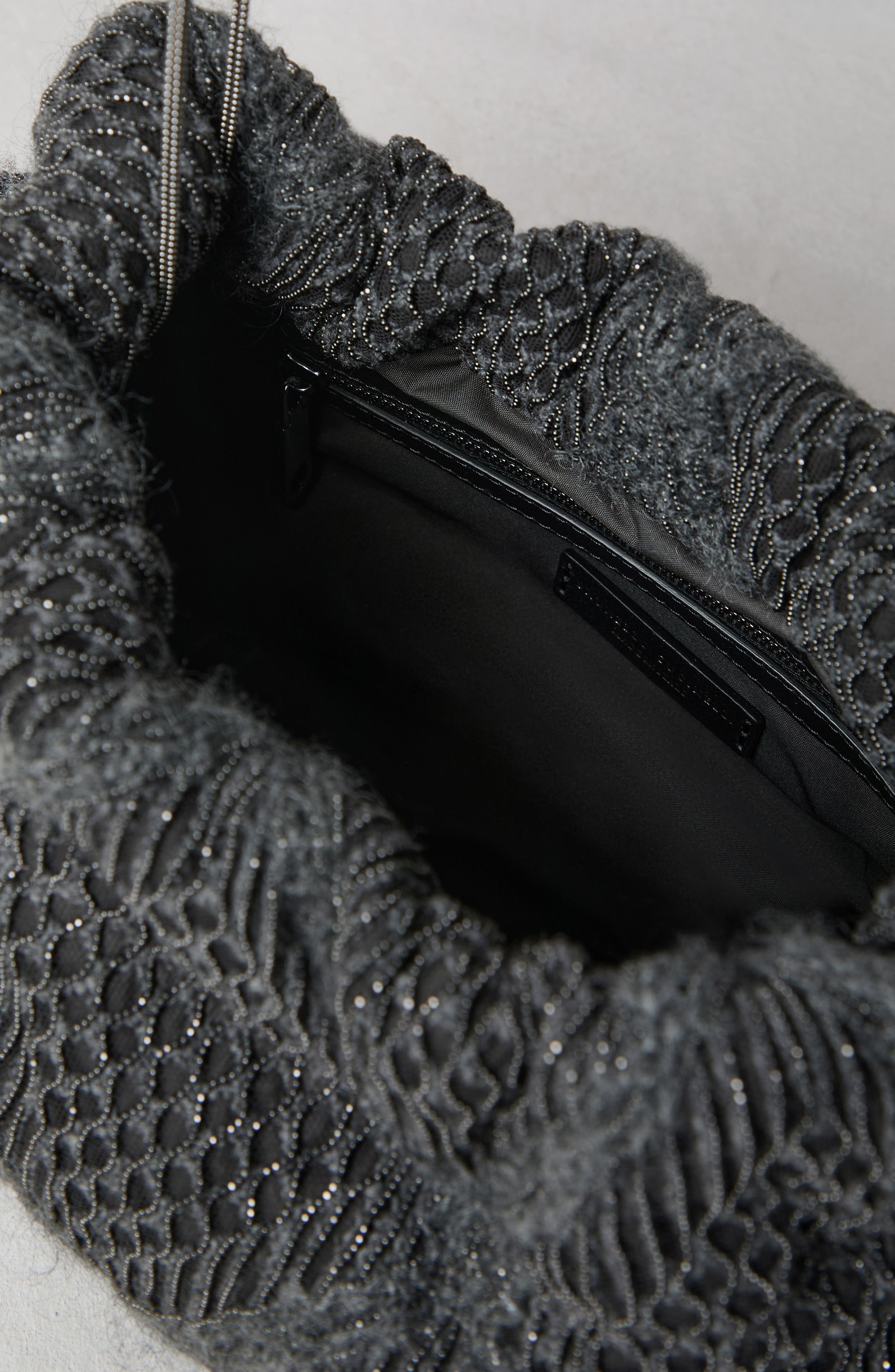 Brunello Cucinelli Precious Argyle Embroidery bag in virgin wool, mohair, cashmere and silk, Alternate, color, 