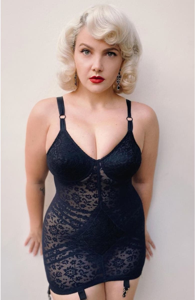 Rago Extra Firm Floral Body Briefer, Alternate, color, Black