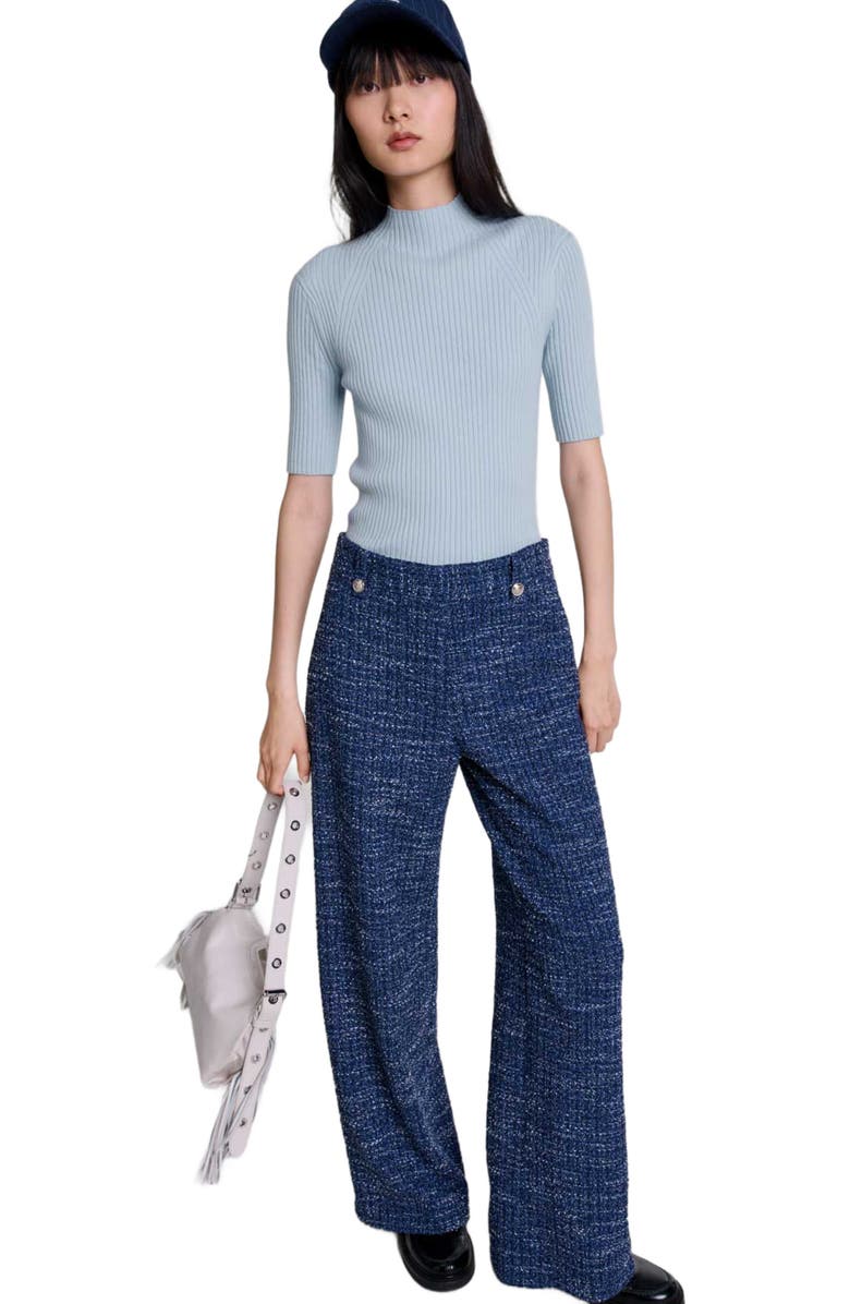 maje Wide-leg tweed trousers, Alternate, color,