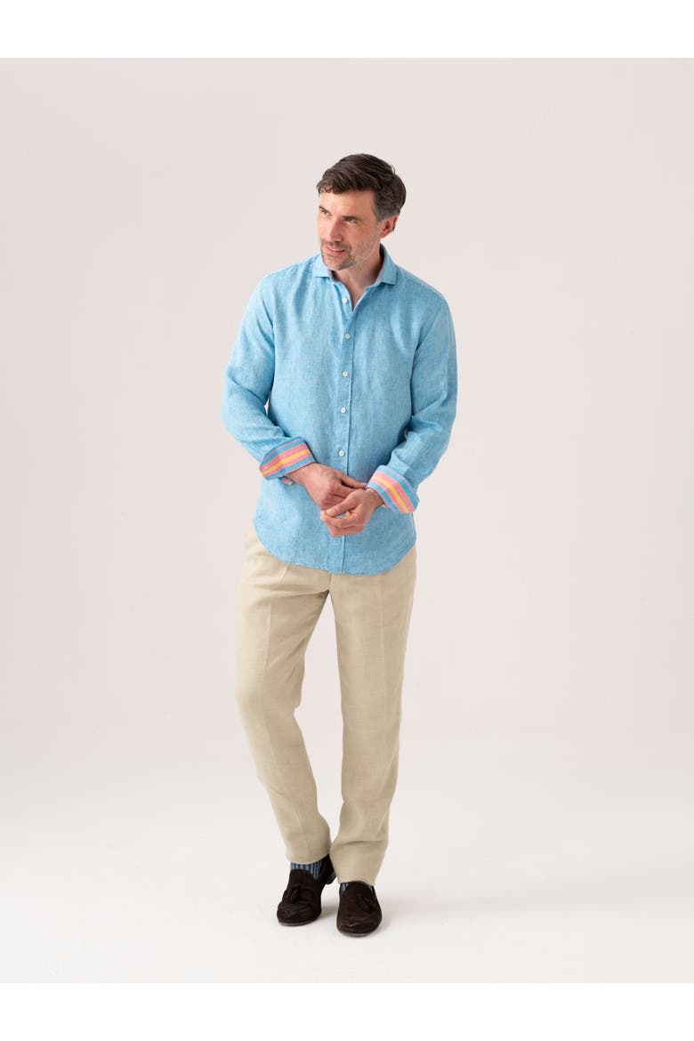 Classic Linen Long Sleeve Shirt, Alternate, color, Turquoise