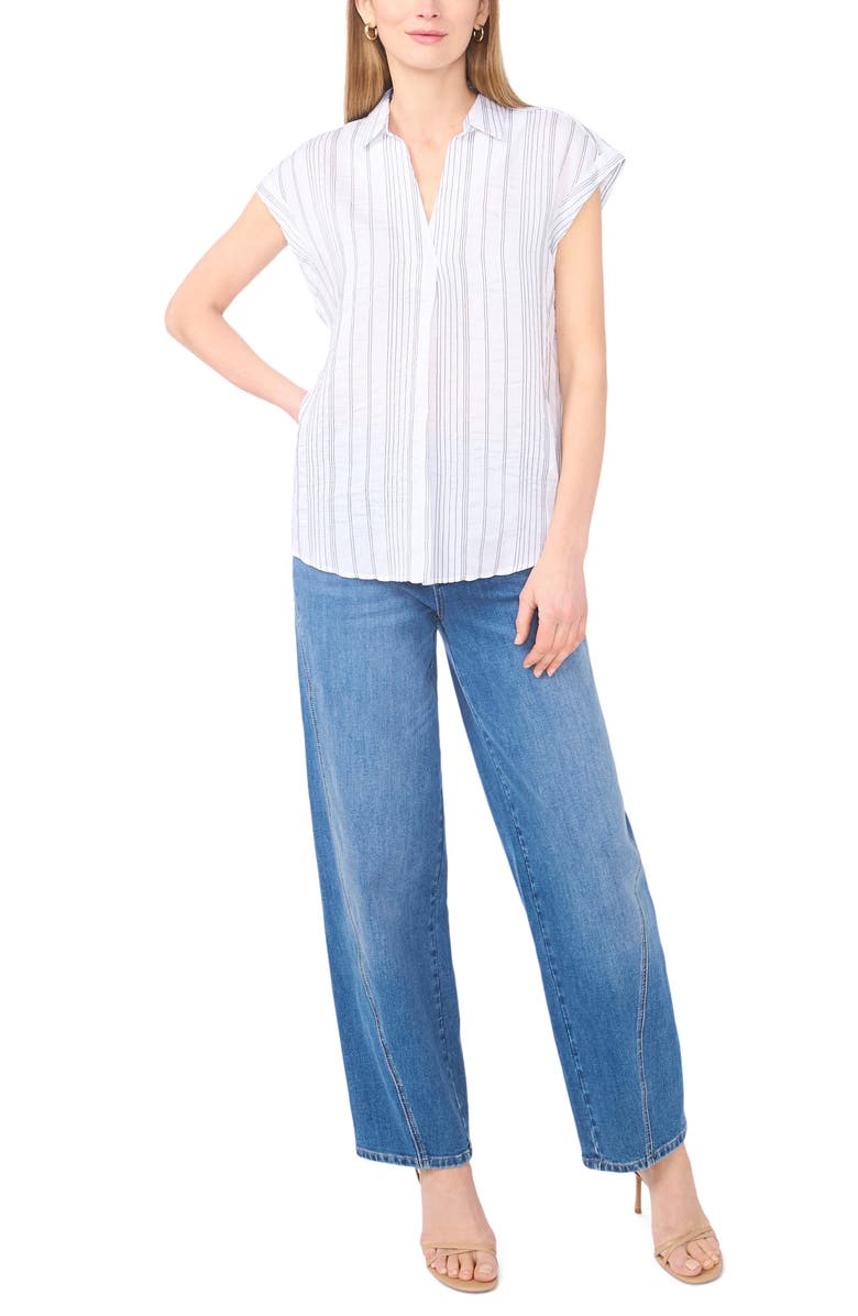 Vince Camuto Relaxed Fit Stripe Cap Sleeve Top, Alternate, color, Ultra White