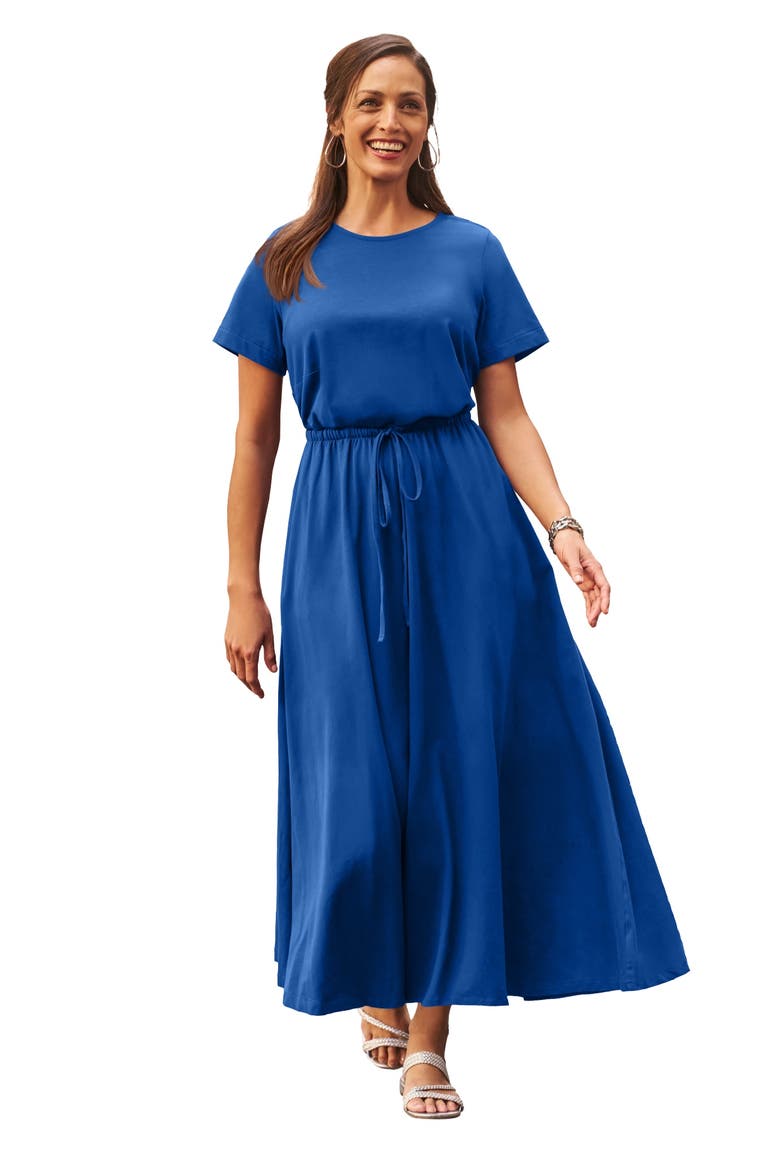 Stretch Cotton Drawstring Maxi Dress, Main, color, DARK SAPPHIRE