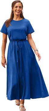 Jessica London Stretch Cotton Drawstring Maxi Dress