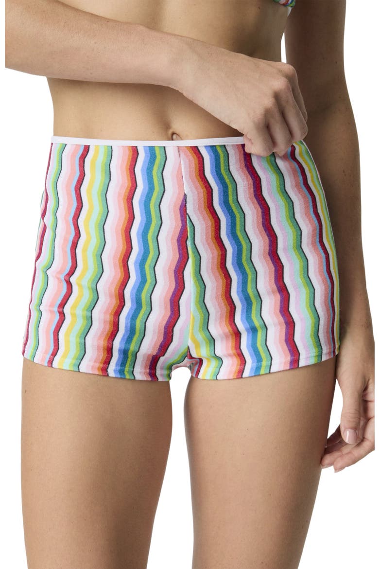 Terry Cloth Hot Pants With Zigzag Print, Alternate, color, Multicoloured