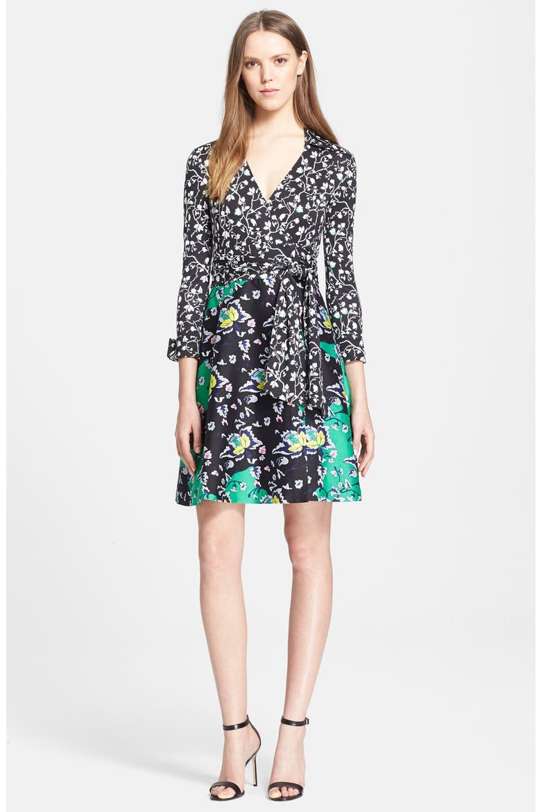 'Amelianna' Cotton & Silk Wrap Dress, Main, color, SIMPLE VINES/ TWILL GARDEN