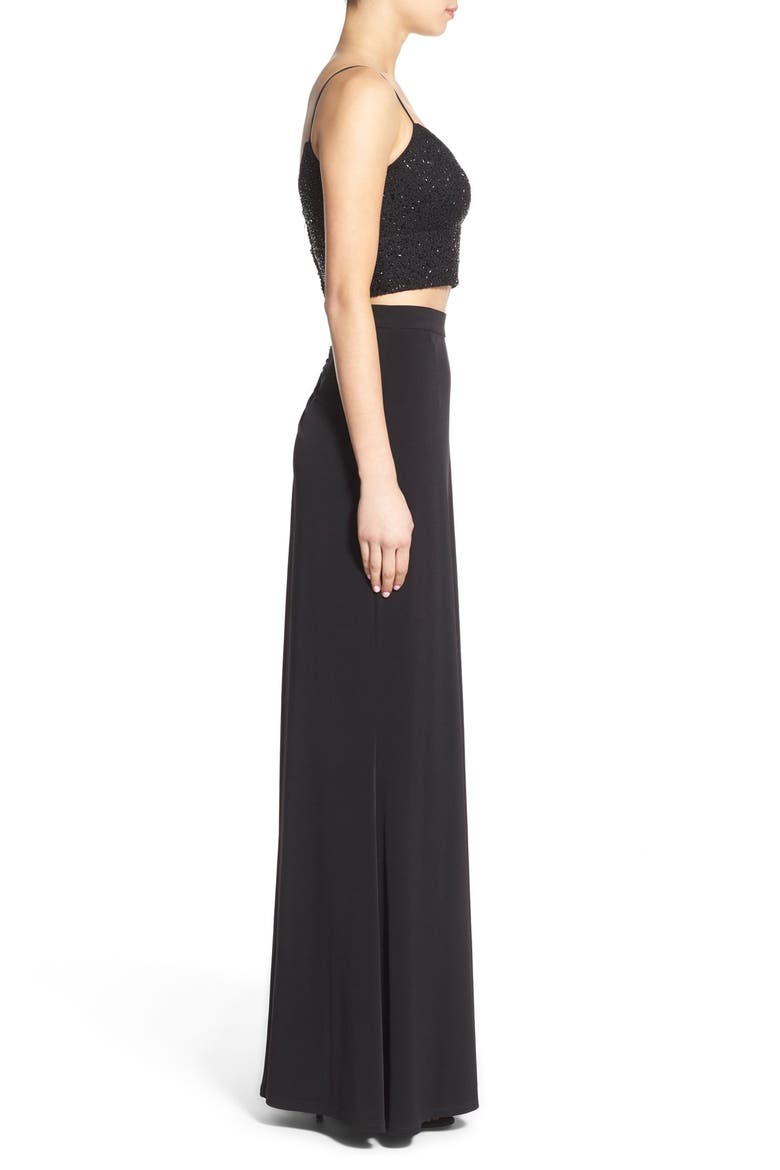 Two-Piece Sequin Jersey Gown, Alternate, color, BLACK
