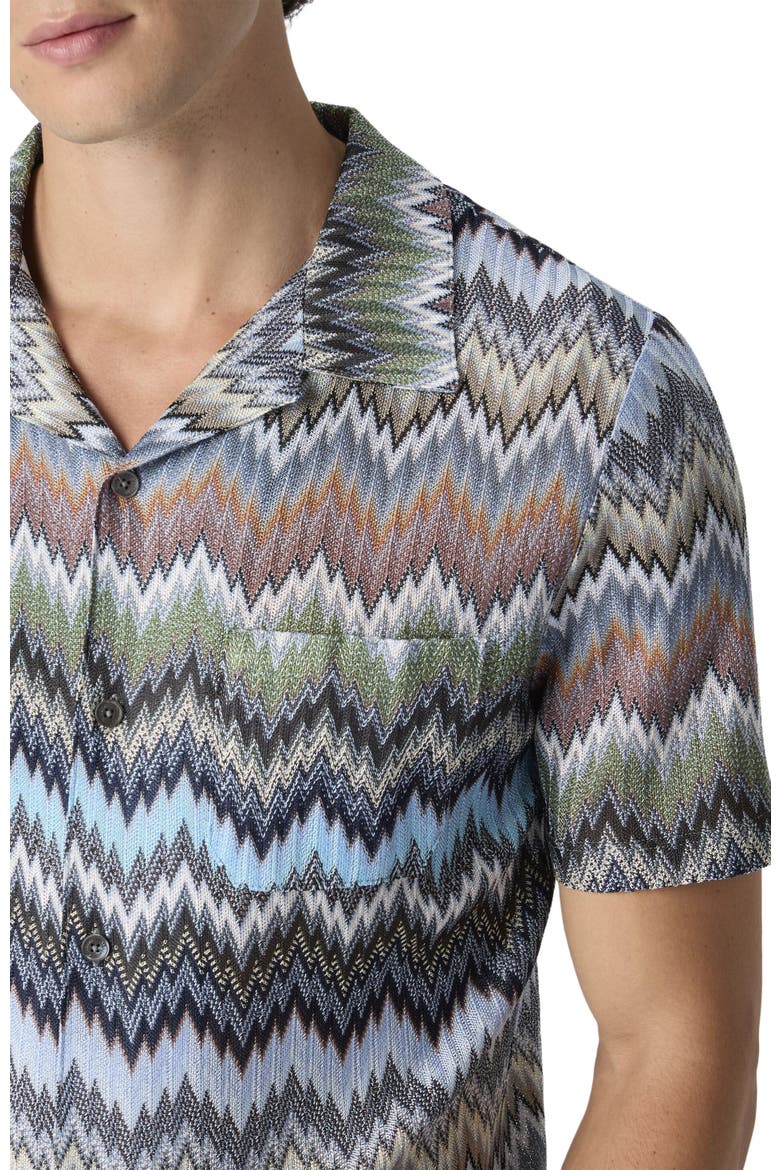 Short-sleeved Viscose Chevron Shirt With Snake Pattern, Alternate, color, Beige& White