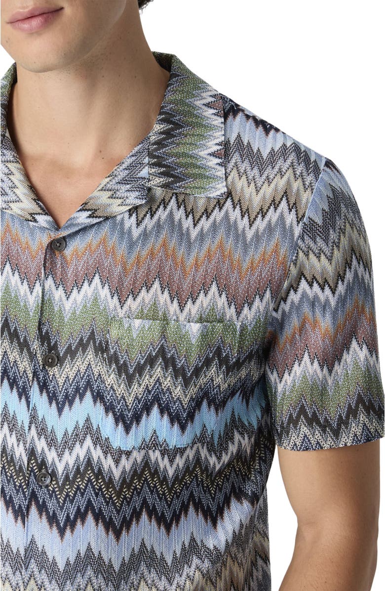 Missoni Short-sleeved Viscose Chevron Shirt With Snake Pattern, Alternate, color, Beige& White