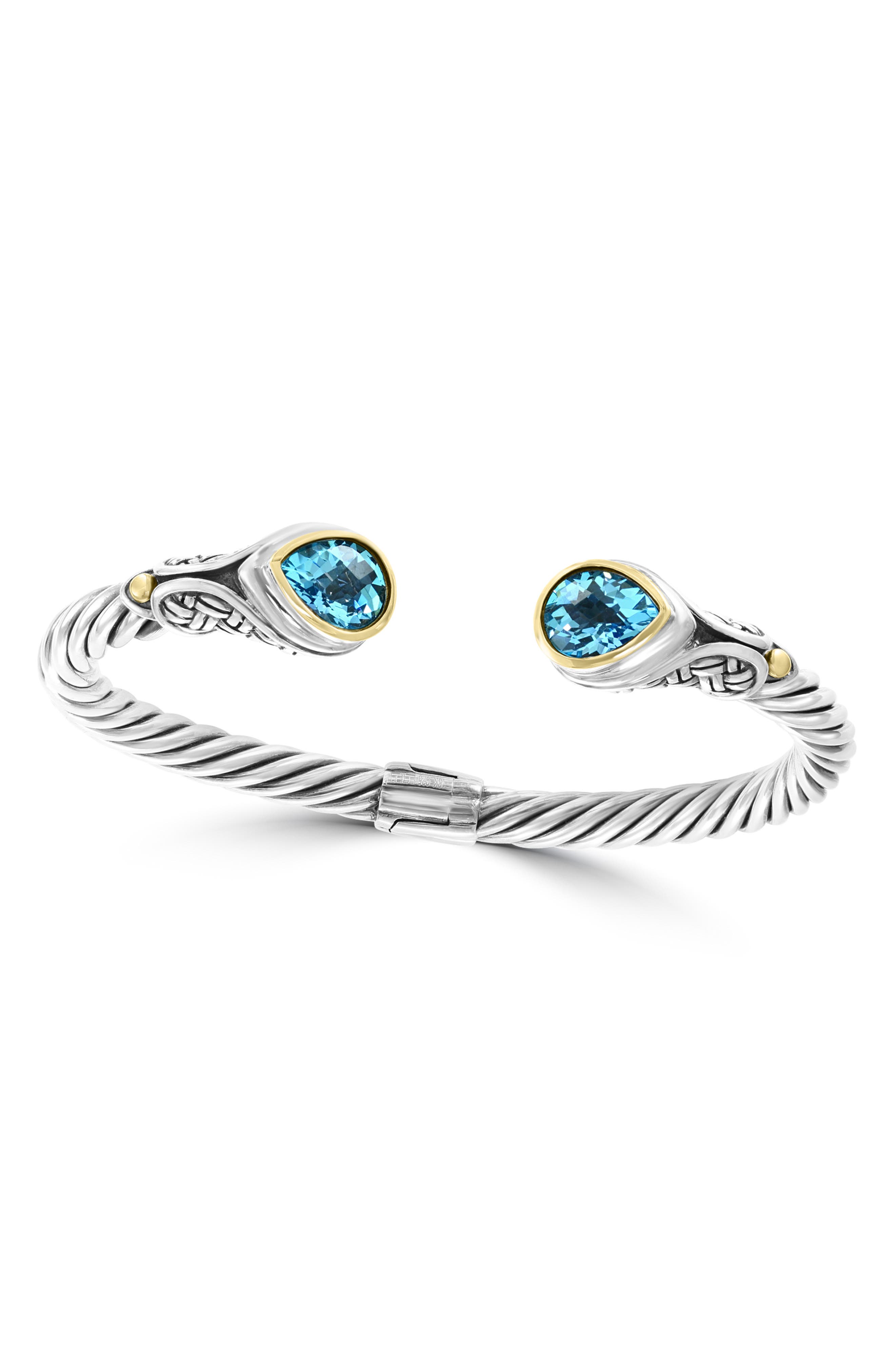 EFFY Sterling Silver & 18K Gold Blue Topaz Twisted Bangle Bracelet