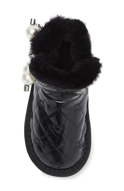 Doe A Dear Kids' Rhinestone Faux Pearl Faux Fur Trim Boot In Black