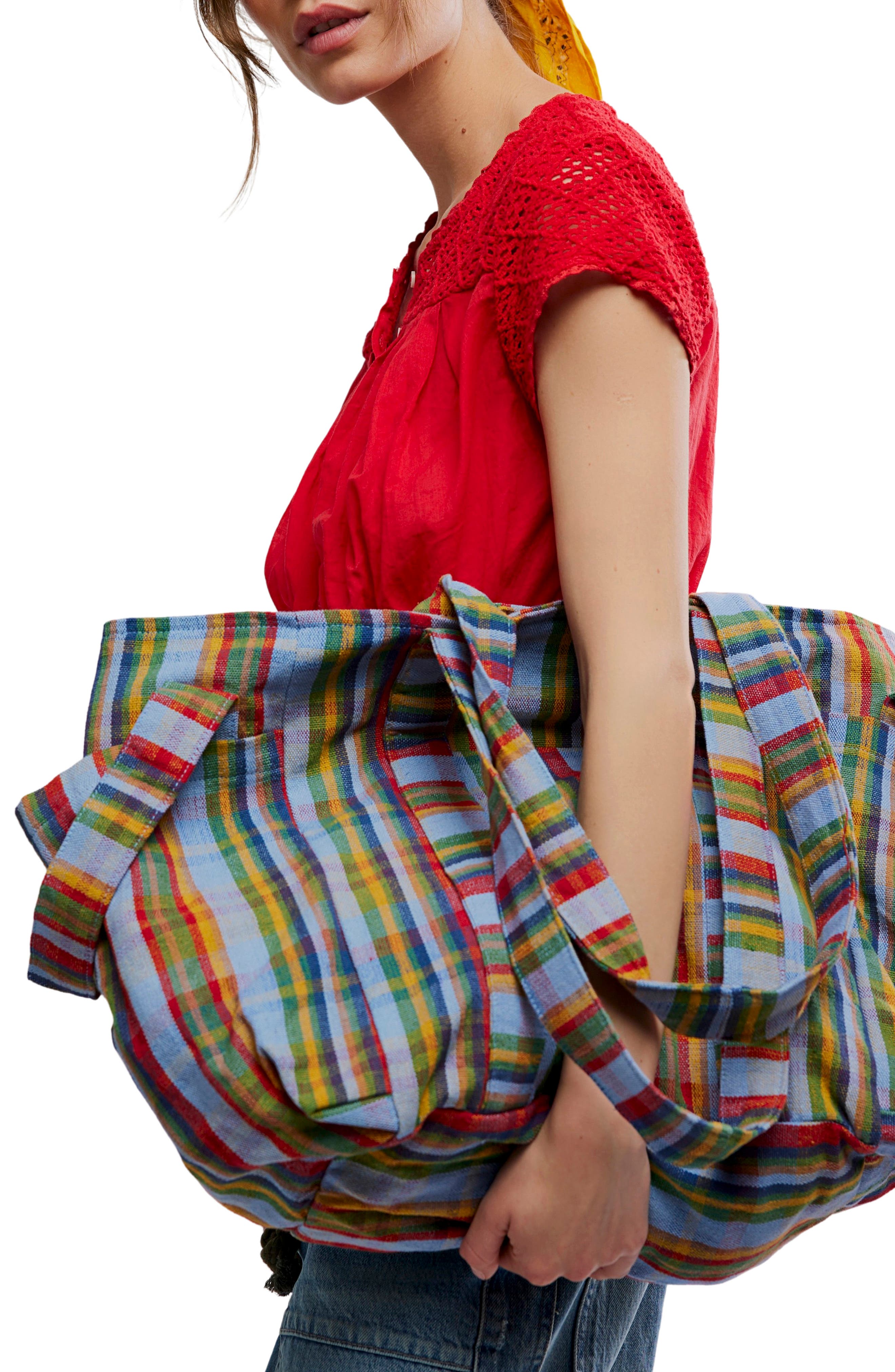 Free People Oksana Plaid Tote Bag, Alternate, color, 