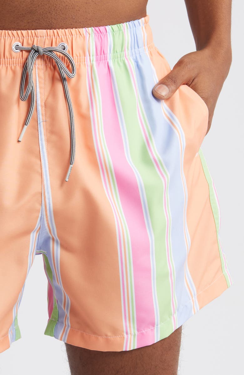 Boardies Citrus Stripe Mid Length Swim Trunks, Alternate, color, 