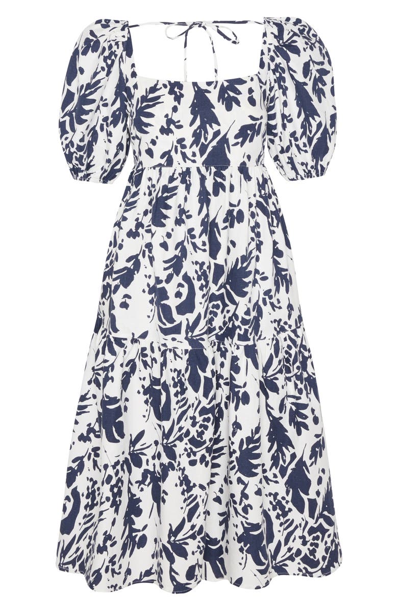 Willow Margot Puff Sleeve Linen Blend Midi Dress, Alternate, color,