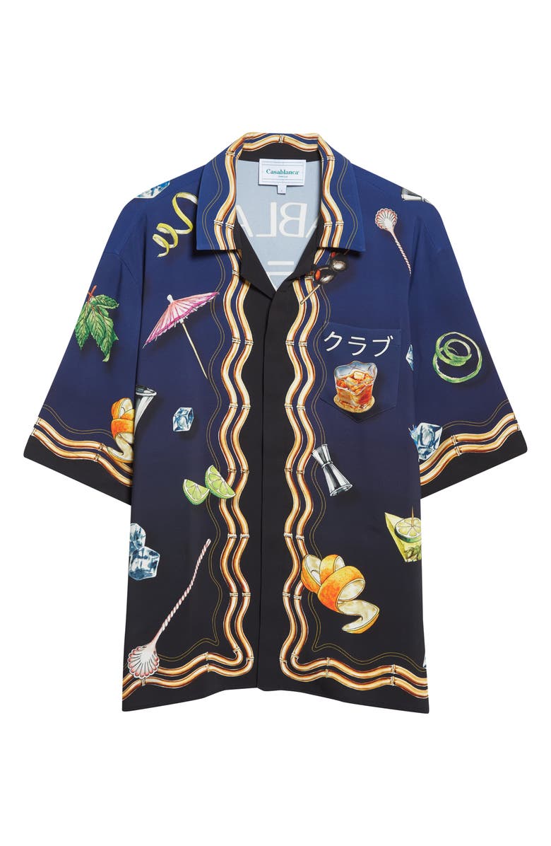 Casablanca Short Sleeve Silk Button-Up Shirt, Alternate, color, 