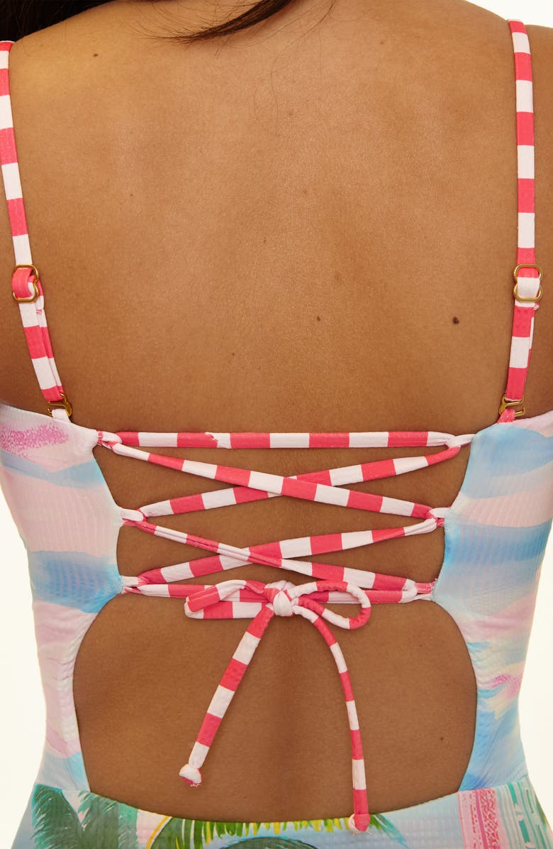 Becca Miami Beach One-Piece Swimsuit, Alternate, color, Pink Blue Multi