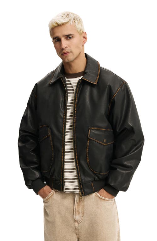 Cotton On Vintage Faux Leather Bomber In Black