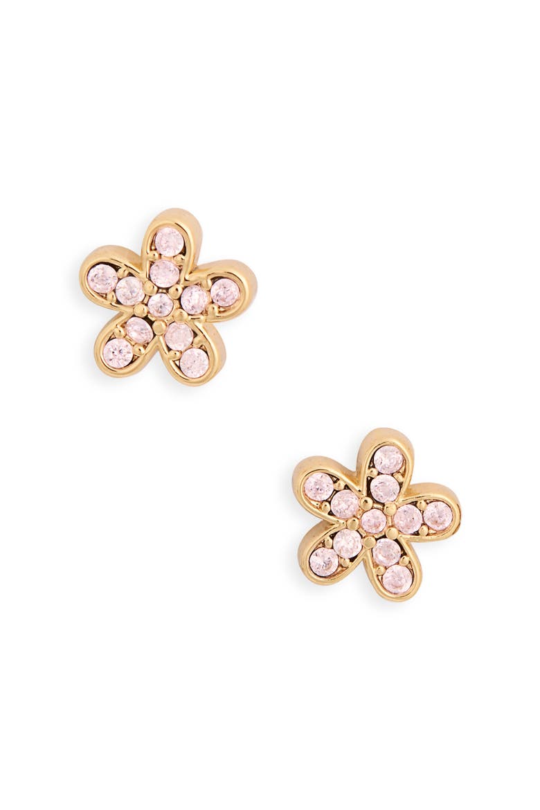 pavè flower mini stud earrings, Alternate, color, PINK / GOLD