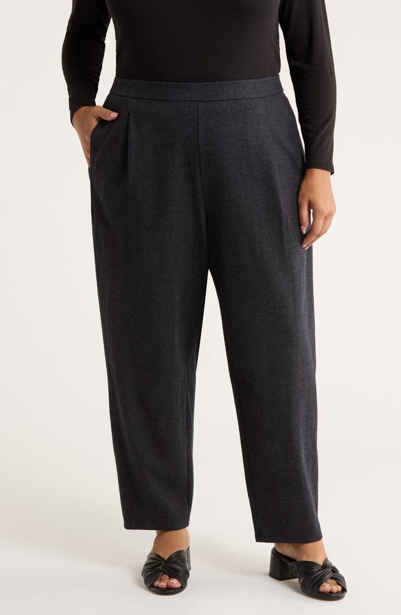 Eileen Fisher Pleated Virgin Wool Ankle Lantern Pants, Main, color, Charcoal