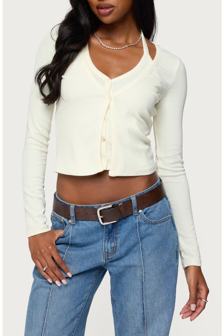 Halter Crop Top & Cardigan Set, Main, color, CREAM