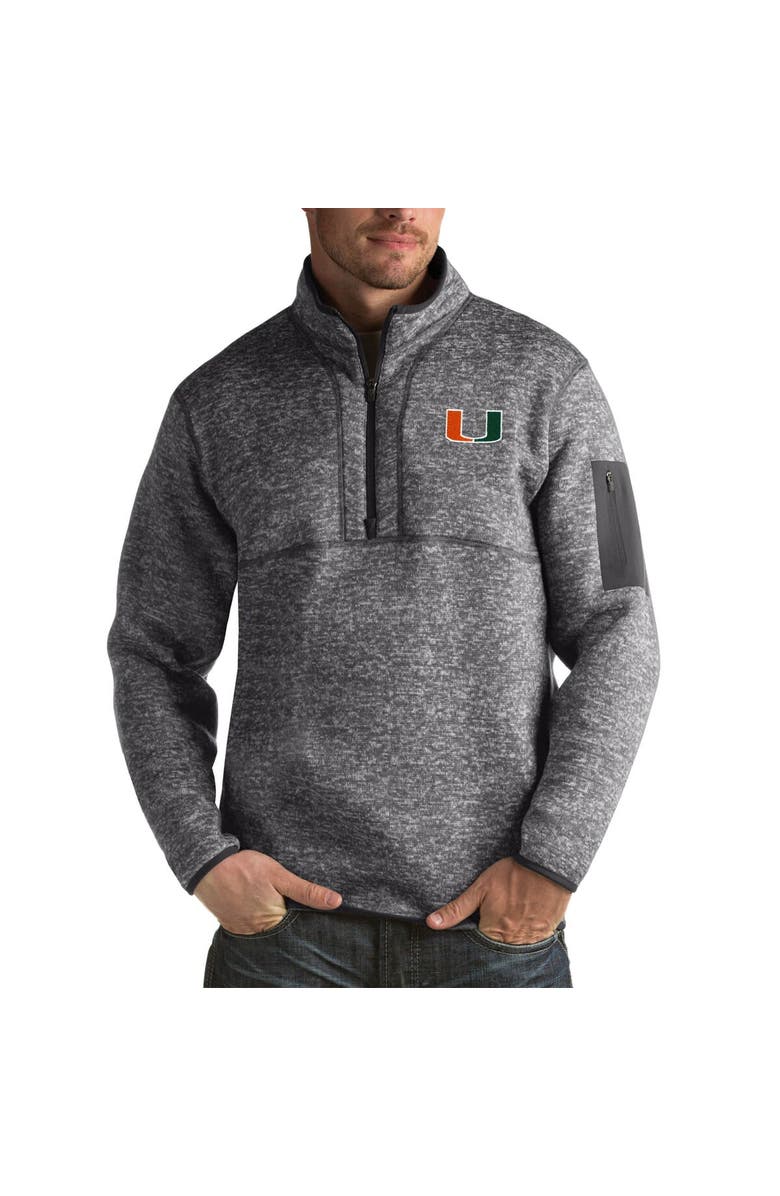 ANTIGUA Men's Antigua Charcoal Miami Hurricanes Fortune Big & Tall Quarter-Zip Pullover Jacket, Alternate, color, 