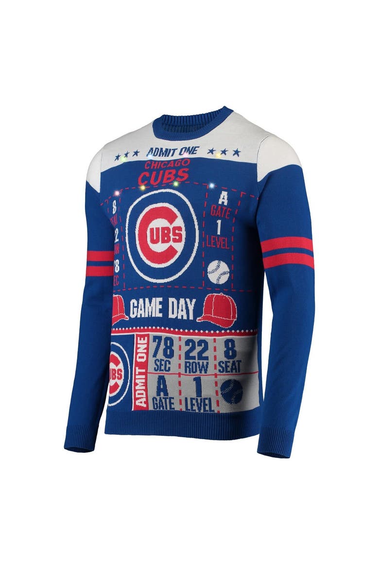 FOCO Men's FOCO Royal Chicago Cubs Ticket Light-Up Ugly Sweater, Alternate, color, 